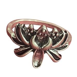 Silver Tone Lotus Flower Ring Antiqued Boho Spiritual Yoga Jewelry Size 7.5